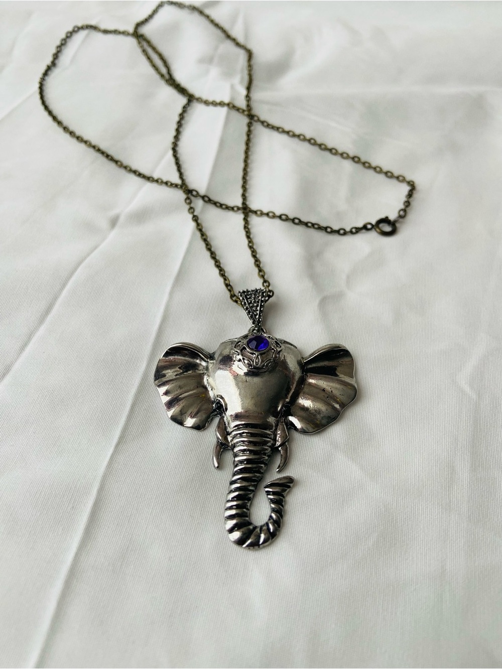 Silver Elephant Pendant Necklace with Purple Accent - Women's Jewelry